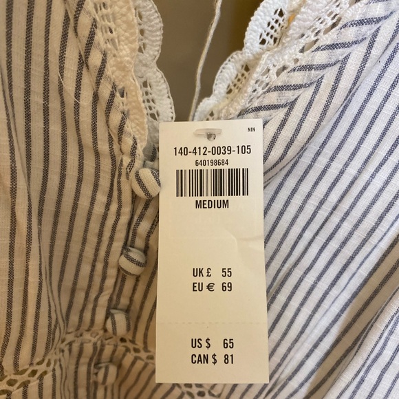 NWT A&F Abercrombie and Fitch Lace Pinstripe Button V-Neck Smocked Blouse Top - Picture 5 of 6